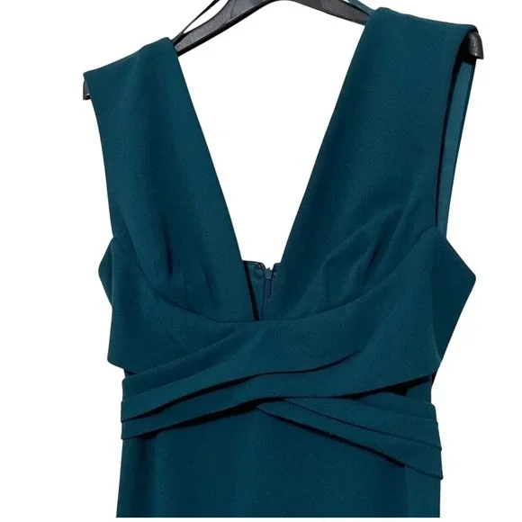 Anthropologie BHLDN Teal V Neck Sleeveless Wrap Waist Bow Back Midi Dress Size 4 - Picture 8 of 16